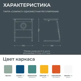 школьная парта compact регулируемая (модель пш3/1-р)